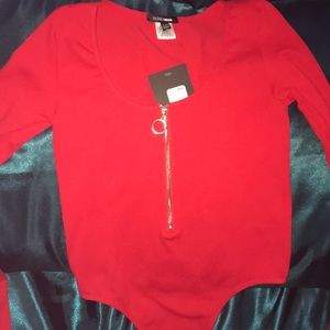 Red long sleeve body suit with zipper! Super cute!